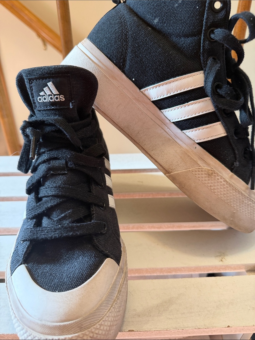adidas Kids Black and White High-Top Sneakers with Stripes